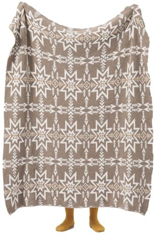 LDZDGD Geometrische Strickdecke - Weiche Polyesterdecke mit Tribal-inspiriertem Muster, Kuschelig und Dekorativ für Bett, Sofa, Innen- & Außenbereich