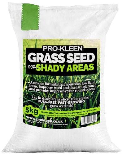 Pro-Kleen Grass Seed for Shady Areas 5Kg Covers Up to 300m2 Fast Growing Hard Wearing for New Lawns, Overseeding and Patch Repair Pet and Child Friendly