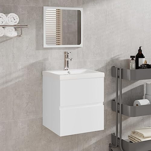 Snsowed Mobile da Bagno con Lavabo e Specchio Bianco,Mobile da Bagno,Mobile da Bagno Salvaspazio,Mobili Bagno-3114171