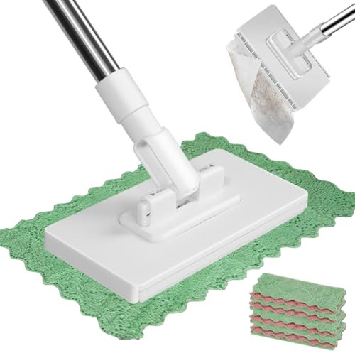 Bodenwischer mit 4 Stück Mop Pads, Händefreies Waschen Wischmopp Automatische Demontage mit Nur Einem Tastendruck, 360 Grad Beweglicher Drehkopf Mop Set für Haushalt, Büro Und Restaurant (Weiß)