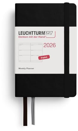 LEUCHTTURM1917 372730 Wochenkalender Mini (A7) 2026, Schwarz, Englisch
