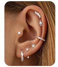 Dochais 7 Paar Ohrringe Silber Set für Damen Helix Piercings Chirurgenstahl Ohrringe Creolen Silber Hypoallergene CZ Ohrstecker Klein Ohrpiercing Knorpel Cartilage Conch Tragus Piercing Ohr Schmuck B