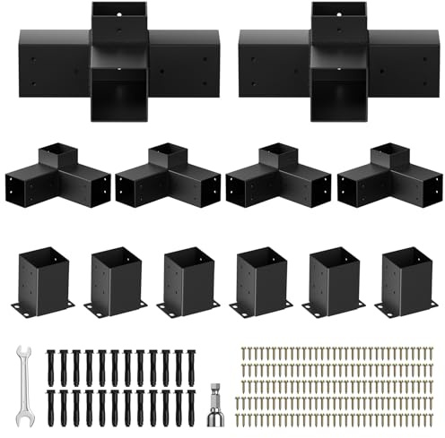 Pergola-Set, robuste Pergola-Halterungen für 10,2 x 10,2 cm (tatsächliches 8,9 x 8,9 cm) Holz, rostfreie Pavillon-Hardware-Kits mit 3-Wege- und 4-Wege-Eckhalterung, Pavillon-Halterungs-Sets für