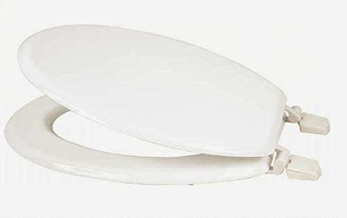 Marco Paul Lunette de toilette standard traditionnelle en bois MDF Blanc 45,7 cm Réglable pour s'adapter à la plupart des toilettes Siège ovale avec charnières et pièces Salle de bain Salle de bain