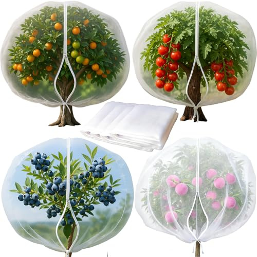 Garden Mesh Netting with Drawstring & Zipper,4PACK 2.3Ft x3.3 FT Mesh Netting Pest Barrier Protection Bird Mosquito Net Plants Cover for Patio Vegetable Plants Fruit Tree