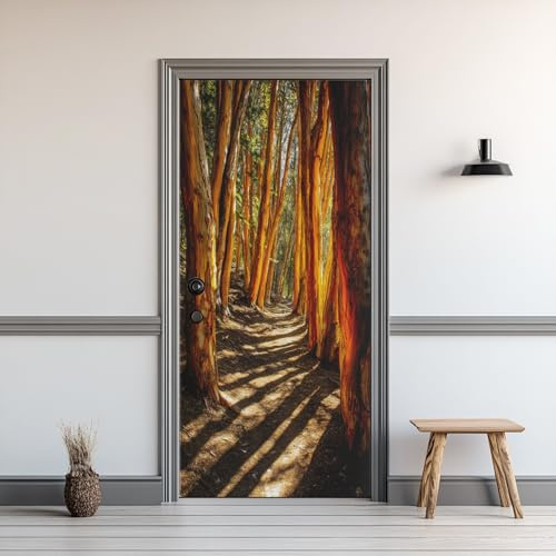 Türaufkleber Wald, Selbstklebend Türposter Baum Naturlandschaft, 77x200cm Türtapete, PVC Wasserdicht Abnehmbare Deko Türfolie Wandtattoo Für Schlafzimmer Wohnzimmer