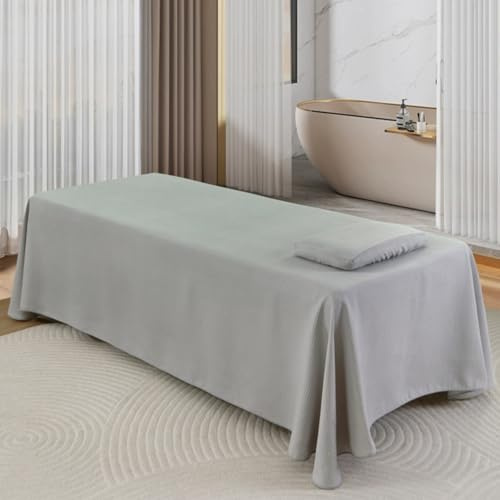 Surwin Drap pour Table de Massage avec Trou, Housse Table de Soin Esthetique Doux Lavable Drap Housse de Protection en Éponge pour Lit de Massage pour Esthetique, SPA (TH23 Gris,180 * 290cm)