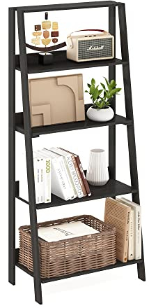Furinno Ladder Bücherregal, 5-stufiges Leiterregal, Bücherregal, Ausstellungs-Aufbewahrungsregale, 13 x 23.6 x 53.5, für Wohnzimmer, Homeoffice, Schwarz-Espresso