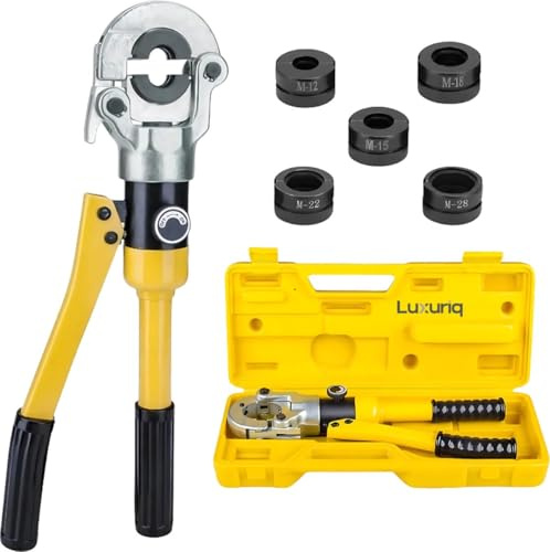 Luxuriq Professional press rod M set, Crimping pliers, Pressing rod Water pipe, Pressing rod Bonfix, VSH, Stainless steel, Steel and Copper pipes, M 12-15-18-22-28 set, Press tool with 360° rotating