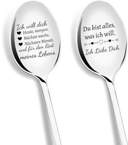 PIAKAZIQA Ich Liebe Dich Geschenke für Frauen, 2er Löffel mit Gravur Liebe | Kleine Hochzeitsgeschenke für Frauen, Besondere Liebesgeschenk Männer Hochzeitstag Jahrestag Geburtstag Geschenk für Sie Ihn