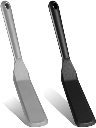 TIESOME 2 Pcs Silicone Spatula for Cooking, Long Narrow Spatula Heat Resistant Non-Stick Turner for Pancake, Omelet, Egg & Pizza (Black + Gray)