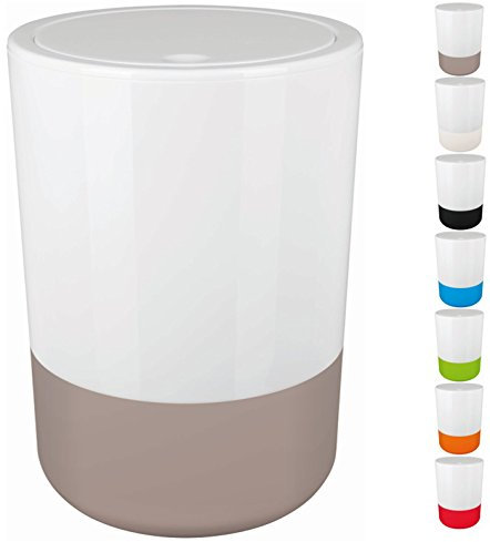 Spirella Design Kosmetikeimer Moji Bad Treteimer Schwingdeckeleimer Abfallbehälter mit Schwingdeckel 5 Liter mit Silikonboden Weiß/Taupe