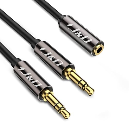 J&D 1/8 zoll TRS Stereo Y Splitter Kabel, Vergoldete 3,5mm Buchse zu Dual Male Adapter für Audio Switching, 0,6 m