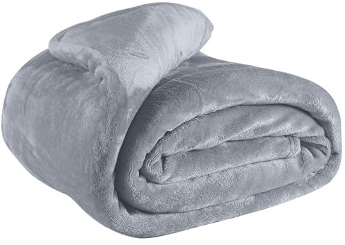 EHC Fleece Blanket Sofa Throw, Cozy Soft Throw Blanket for Bed and Couch Warm Throw/Single, Light Grey, 125x150cm