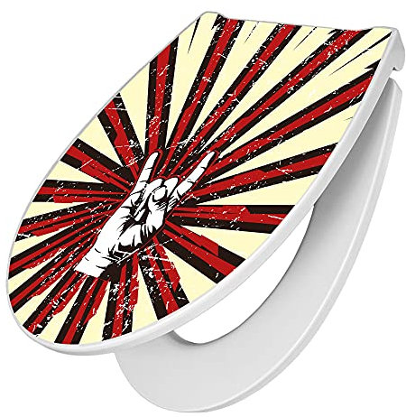 banjado Premium Toilettendeckel mit Absenkautomatik 45x38,4cm / WC Brille Soft Close/hygienischer Toilettendeckel/Klodeckel Duroplast mit Edelstahl Scharnier/Motiv Rock On