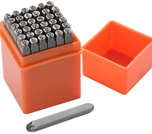 Gueenky 37 Piezas Números y Letras de Metal Perforados, 3 mm, Alfabeto A-Z, Número 0-9, para estampar metal plástico madera cuero