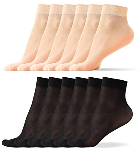 WAJIAFAR 12-pack nylonstrumpor för kvinnor, skira nylonstrumpor, silkeslena strumpor som andas