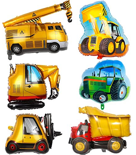 6 Palloncini per Escavatore, Bulldozer, Trattore, Auto e Costruzione - Decorazioni per Feste, Matrimoni, Compleanni e Lauree