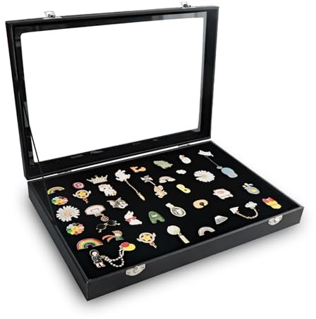 Vitrine porte-badges large pin badge display case grande capacité en verre résistant à la poussière, boîte de présentation en cuir synthétique transparent pour Schmuckkästen