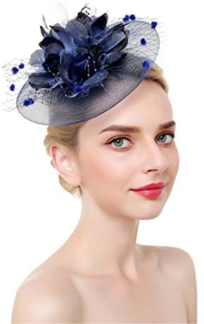 Disimlarl Feder-Fascinator, Stirnband, Haarspangen, Cocktail, solides Netzgewebe für Frauen, Haarnadeln, Haarband, Kopfbedeckung