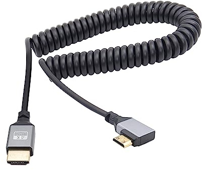RIIEYOCA 90 Grad linker Winkel UHD 4K Mini HDTV Stecker auf HDTVS Stecker 18Gbps Extender Spiralkabel Unterstützt 4K@60Hz,1080p,ARC,3D,dehnbar auf 1M/3.3FT