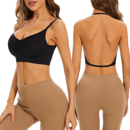 MeeQee BHS für Frauen Rückenfreier BH Ohne Bügel Push Up Unsichtbar Nahtlos Unterwäsche Abnehmbar Wandelbarer Träger Hebe-BH Weich Bequem
