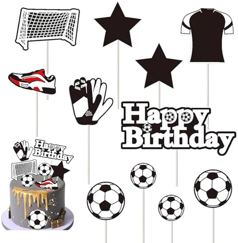 Silars Tortendeko Fussball Tortenaufleger - 11 Stücke Fußball Deko für Kuchen DIY Deko für Jungen Mann Geburtstagsparty Kuchen Dekoration