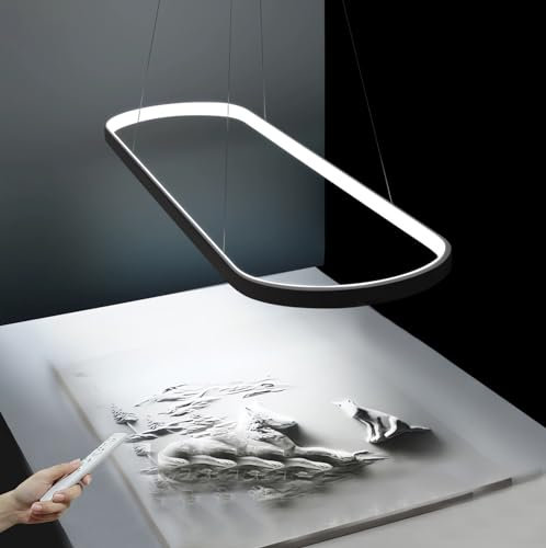 WJYCYN LED Pendelleuchte Esstisch Schwarz Oval Hängelampe 41W Dimmbare mit Fernbedienung Hängeleuchte Moderne Esstischlampe Höhenverstellbar Kronleuchter für Esszimmer Büro Küche Wohnzimmer L90cm