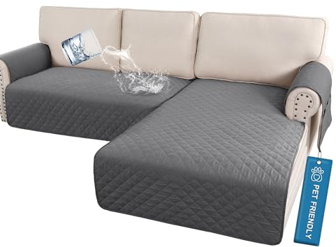 H.VERSAILTEX 100% Waterproof Sectional Couch Covers for Dogs L Shape Sofa Cover 2 Piece Sofa Slipcover Chaise Lounge Cover Furniture Protector Cover for Pets(Right Chaise + 2 Seat Sofa, Rocket Gray)
