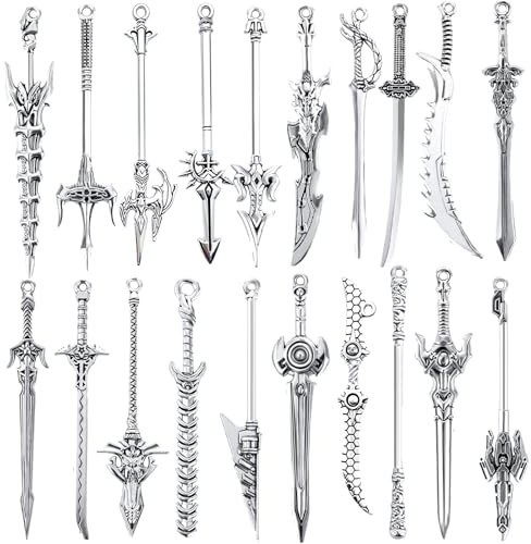 Dimeho 20 Stück antike Schwerter-Lesezeichen aus Metall Vintage-Messer-Anhänger silberner Schlüsselanhänger Schwert-Anhänger Mini-altes Messer-Zubehör Geschenk für Buchliebhaber DIY-Halskette Armband