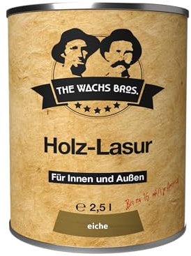 the wachs bros. Holzlasur für Innen und Außen - 2,5 L - Holzlasur Eiche - natürliche Inhaltsstoffe - dauerhafter Schutz
