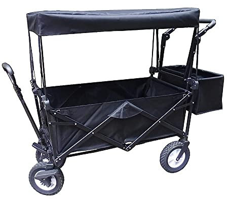 CRBUDY Chariot à Bras Pliable G-Arden, Chariot Robuste avec auvent, Chariot de Courses Multifonction pour Camping en Plein air, Camion de Traction de Plage avec 4 Roues, Charge : 150 kg/a