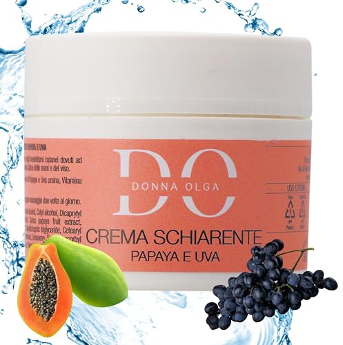 DONNA OLGA Crema Antimacchie Viso 50 Ml | Crema Schiarente Macchie Viso con Papaya e Uva | Crema Sbiancante Viso Antimacchia, Anti Macchie Scure Depigmentante