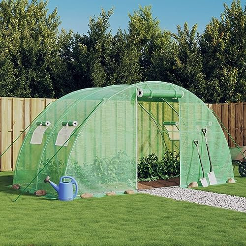 Iiaky Greenhouse with Steel Frame Green 8 m² 4x2x2 m,Greenhouse Large Walk-In Green House Garden Plants Grow Galvanized Base Aluminium Frame with Slide Door