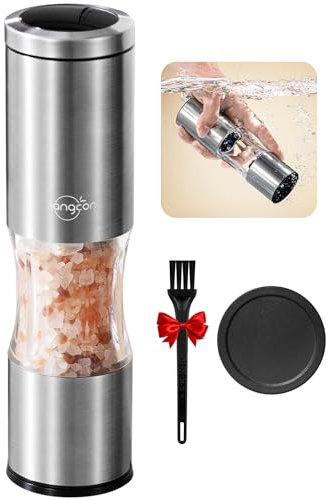 Sangcon Molinillo de pimienta con Cubierta Antipolvo, Grosor Ajustable, Acero Inoxidable Cepillado, Núcleo de Molienda de Cerámica, 4,7 oz de Gran Capacidad, 1 Pieza (Plata)