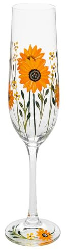 Shudehill Giftware My Favourite Glass Floral Hand Painted Flute Champagne Glass - Lavender, Delphinium, Poppy, Daisy, Gerbera, Sunflower, Butterfly Meadow, Bee or Dragonfly Designs (Sunflower)