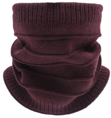 Wambere Warmer Gestreifter Wollschal für Herbst und Winter,Strickschal Halswärmer Winddicht Thermoschal Loop Schal Halsschlauch Nackenwärmer Schlauchschal für Outdoor Radfahren Skifahren,Weinrot