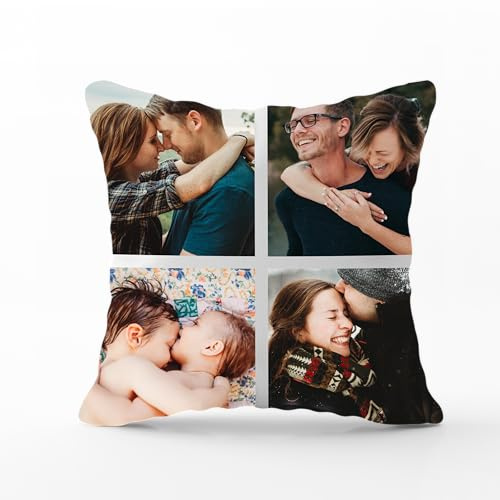 PB TECH Personalised Pillow Cushion Cover, Customised With Four Multi Photo Printed Collage, Gift for Girlfriend, Husband, Wife, Family, Birthday, Mothers Day Keepsake Home Décor Throw Pillow/Cushion.