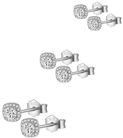 HinDaLi 3 Paia Orecchini Quadrati Zirconi Orecchini in Argento 925 per Donna Uomo Bambina Orecchini a Bottone Orecchini da Donna Argento Orecchini Diamante Quadrato Brillante Orecchini Argento Piccoli