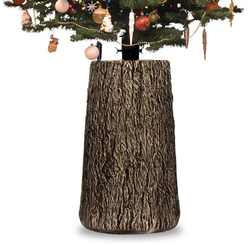 Wintem - Base para árbol de Navidad XXL con Forma de Tronco Efecto Madera Realista, diámetro de Enganche 3,7 x 7 cm, Soporte Robusto y Decorativo para árboles Artificiales de 120 a 180 cm, estables y