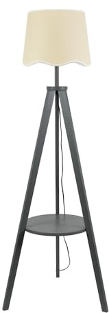 ValueLights | Grey Wood Tripod Floor Lamp with Storage Shelf and White Trim Scallop Shade Living Room Lounge Light | Floor Lamps, Home Décor & Improvement Essential | Included LED Bulb