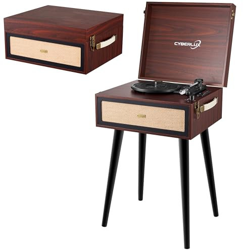 Plattenspieler mit Ständer Retro Schallplattenspieler mit Full Range Lautsprecher Bluetooth FM Radio USB Line-Out AUX IN Micro SD Slot Turntable Vinyl Nostalgie Kofferplattenspieler mit Standfüßen