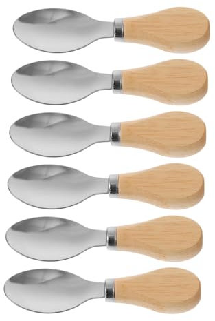 FELTECHELECTR 6pcs Stainless Steel Short Handle Spoon Wood Handle Serving Spoons for Charcuterie