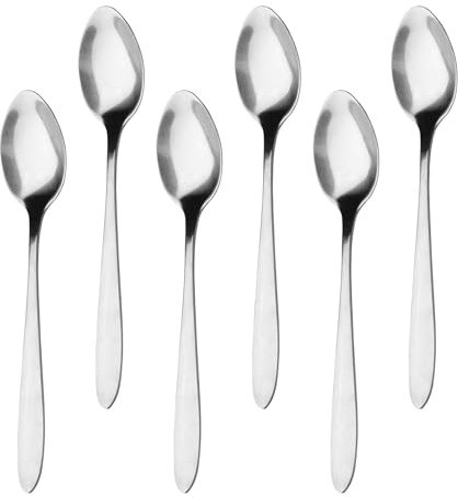 Teaspoons Set of 6, 5.23 inch Stainless Steel Tea Spoon Mirror Polished Dessert Spoon Set Pointed Edge Plain Pattern Cutlery Dishwasher Safe for Coffee Dessert Tea Kitchen Restaurant (Silver)