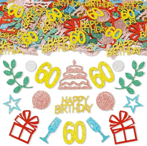 ParPix 100 Stück Bunt 60 Geburtstag Deko Konfetti, Groß 5,5cm Confetti Deko 60 Geburtstags Frau Mann,60.ter Geburtstags Streudeko,Tischdeko 60 Geburtstaga Confetti,Glitzer Konfetti 60. Geburtstag Deko