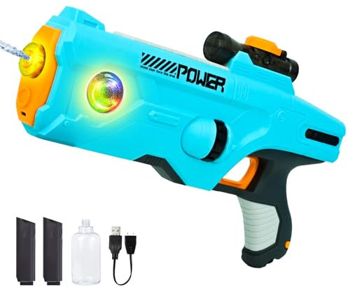 Joellfuner Wasserpistole Elektrisch, Wasserpistole Kinder und Erwachsene, Elektrische Wasserspritzpistole mit Licht, 300ML + 180ML Kapazität Sommer Spielzeug, für Sommer Draussen Pool Strand Party