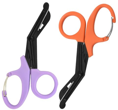 2 Stück 19cm Notfall Schere, Mullschere mit Schnalle, Verbandschere, Rettungsschere, Kleiderschere, Für Einsatz Im Rettungsdienst Oder Alltägliche Aufgaben (Orange und Lila)