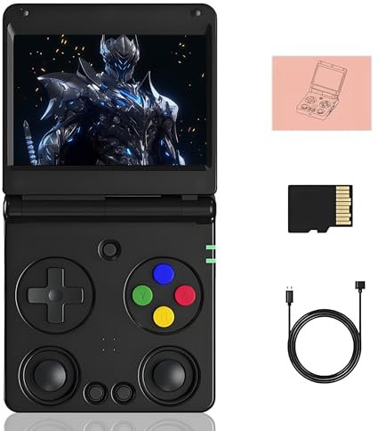 RG34XXSP Console di gioco portatile retrò con doppio slot per schede e 17 emulatori, schermo IPS HD da 3,4 pollici, batteria da 3300 mAh, Wi-Fi 2,4/5G e Bluetooth, nero 64+256 GB
