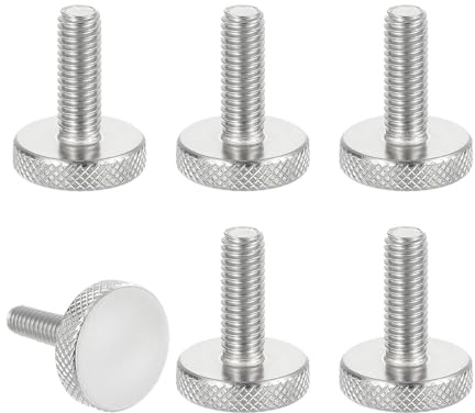 sourcing map M6x15mm Knurled Thumb Screws, 304 Stainless Steel Flat Head Thumb Screws Metric Diamond Knurled Head Bolts Grip Knobs Hand Tighten Thread Fasteners, 25mm Dia. 6 Pcs