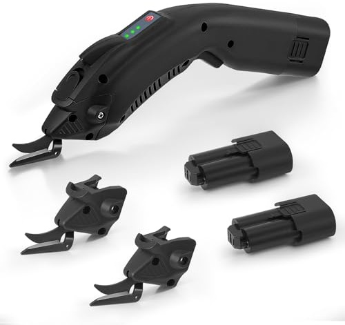 Yapasopu Ciseaux Électriques 2pcs 2500mAh batterie rechargeable Universels ciseaux electrique tissu couture 6,000RPM avec 2 Lames Tranchantes Pour Couper Carton Cuir Tapis Tapis en Plastique..